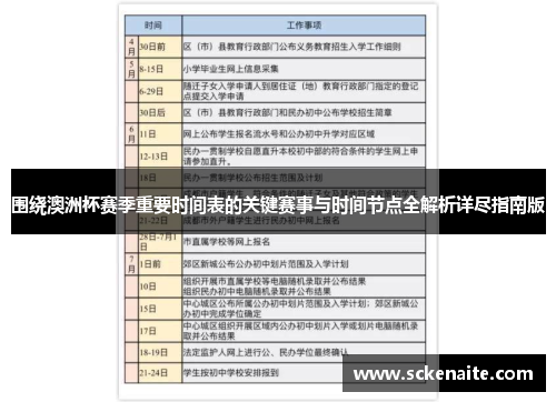 围绕澳洲杯赛季重要时间表的关键赛事与时间节点全解析详尽指南版